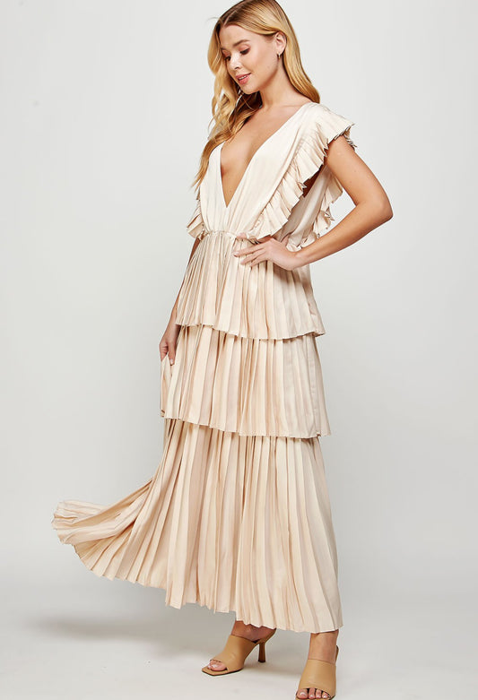 Pleated Dress in Beige