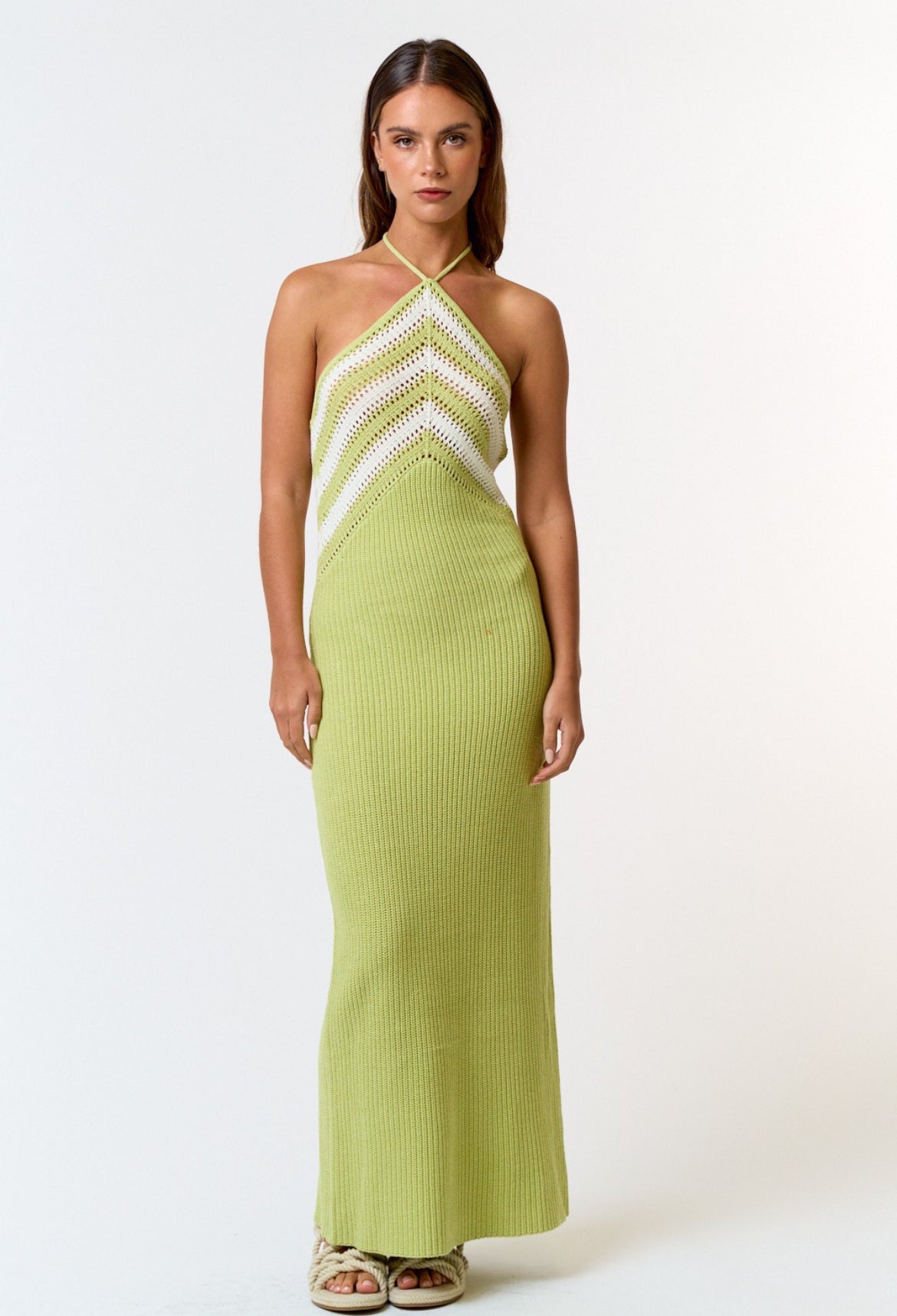 Crochet Halter dress in Lime