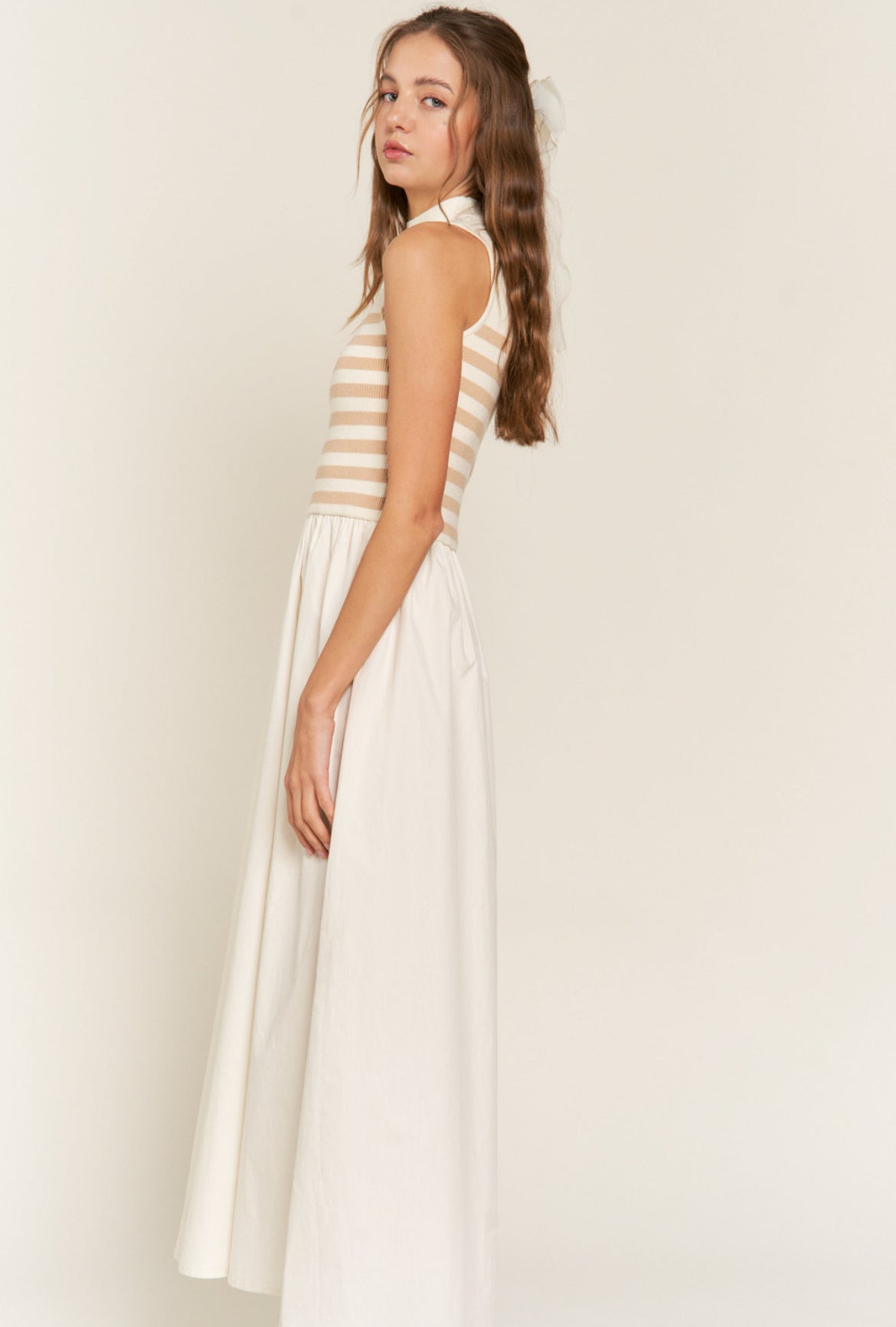 Stripe Knit Dress in beige/white