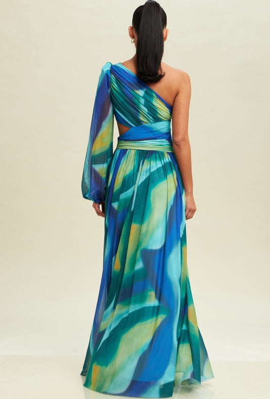 One Sleeve Multicolor Maxi Dress