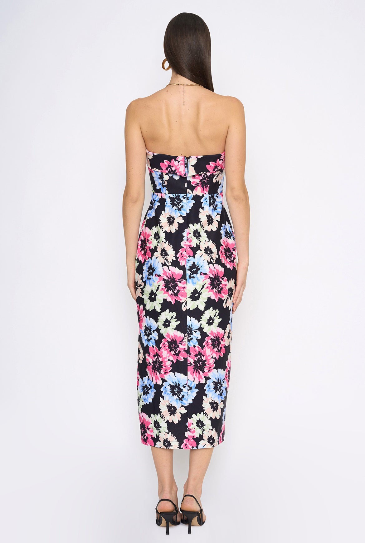 Strapless Floral Midi Dress