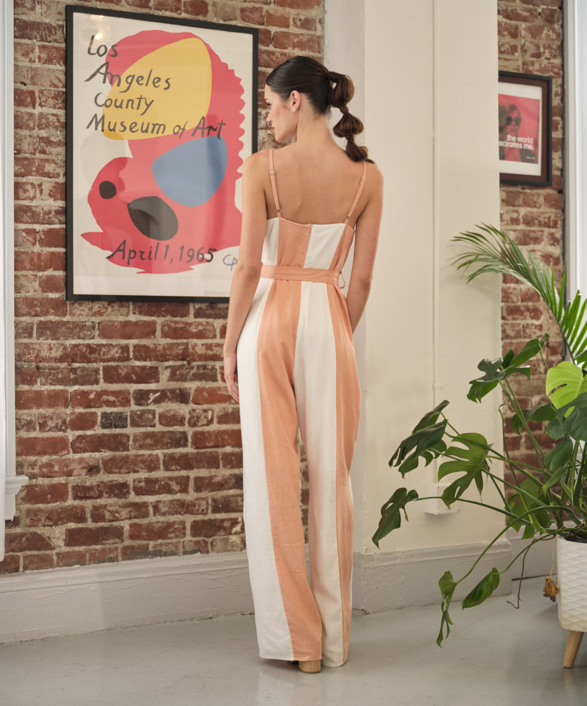 Color block Jumpsuit in peach/white