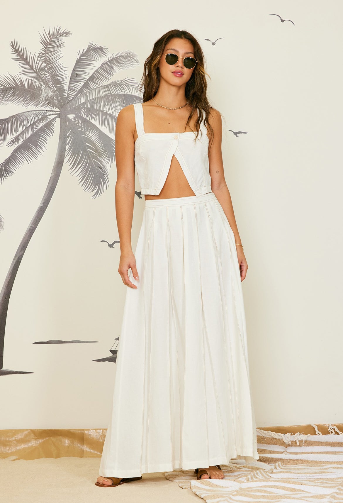 Open Top and Maxi Skirt Set in White