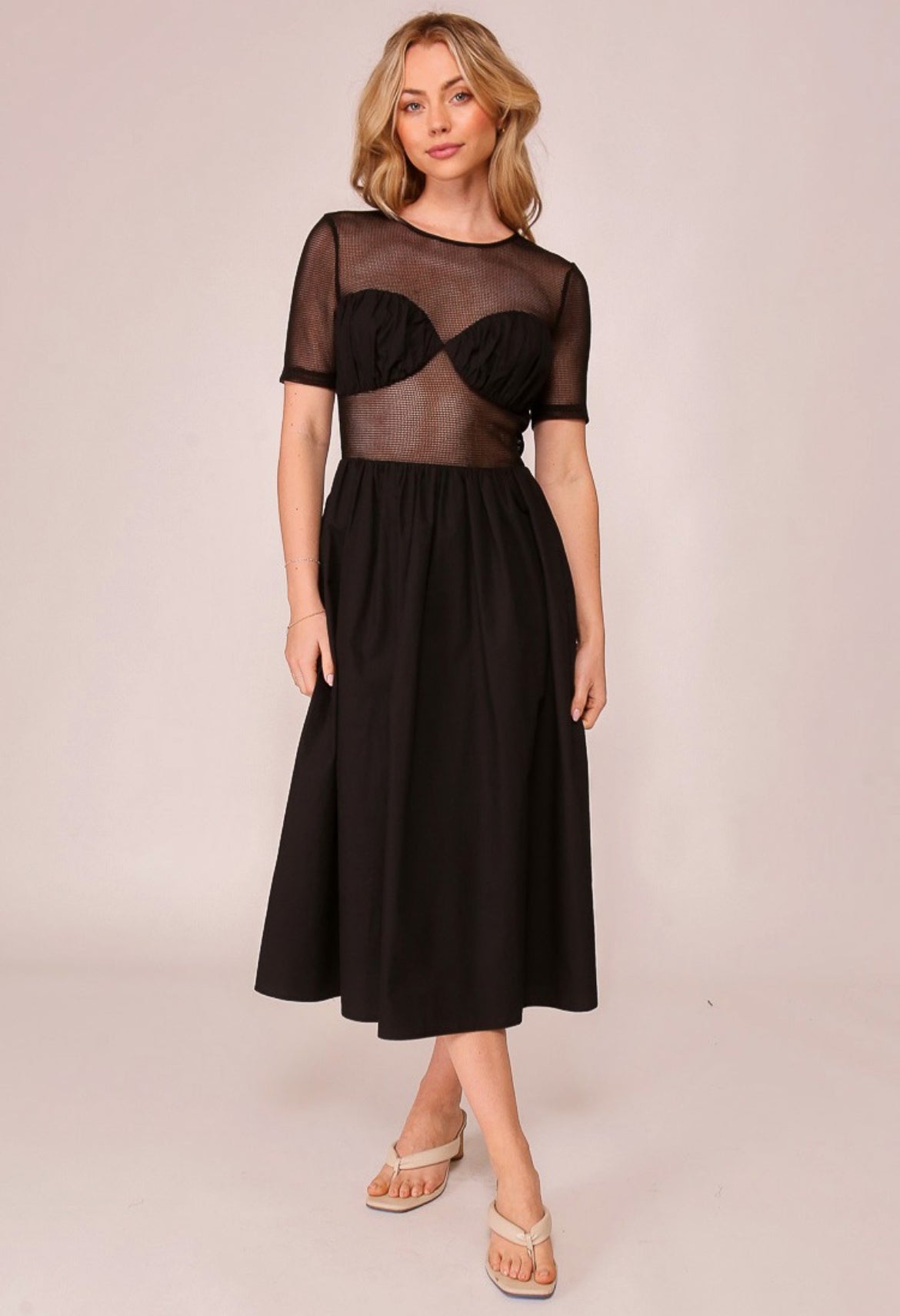 See Through Midi Black Dress