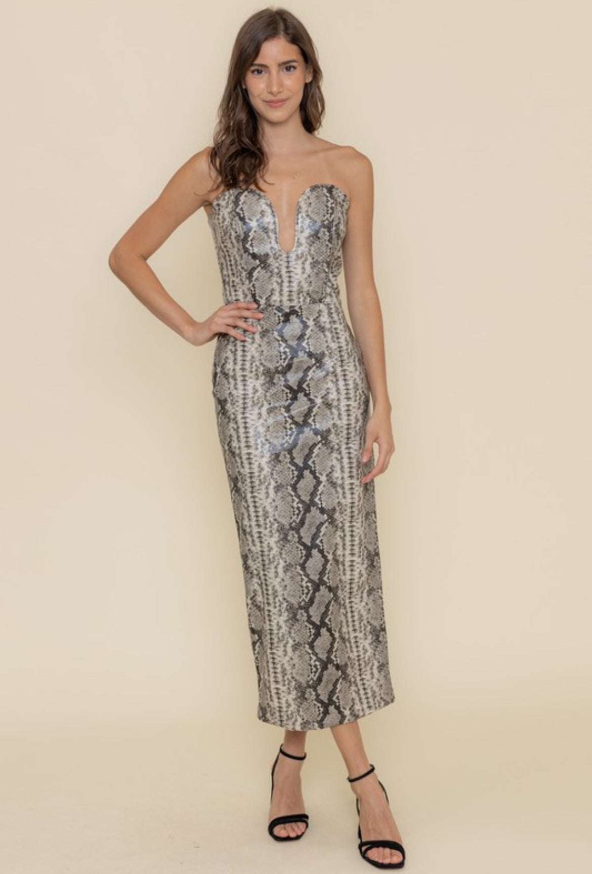 Snake Print Strapless Dress