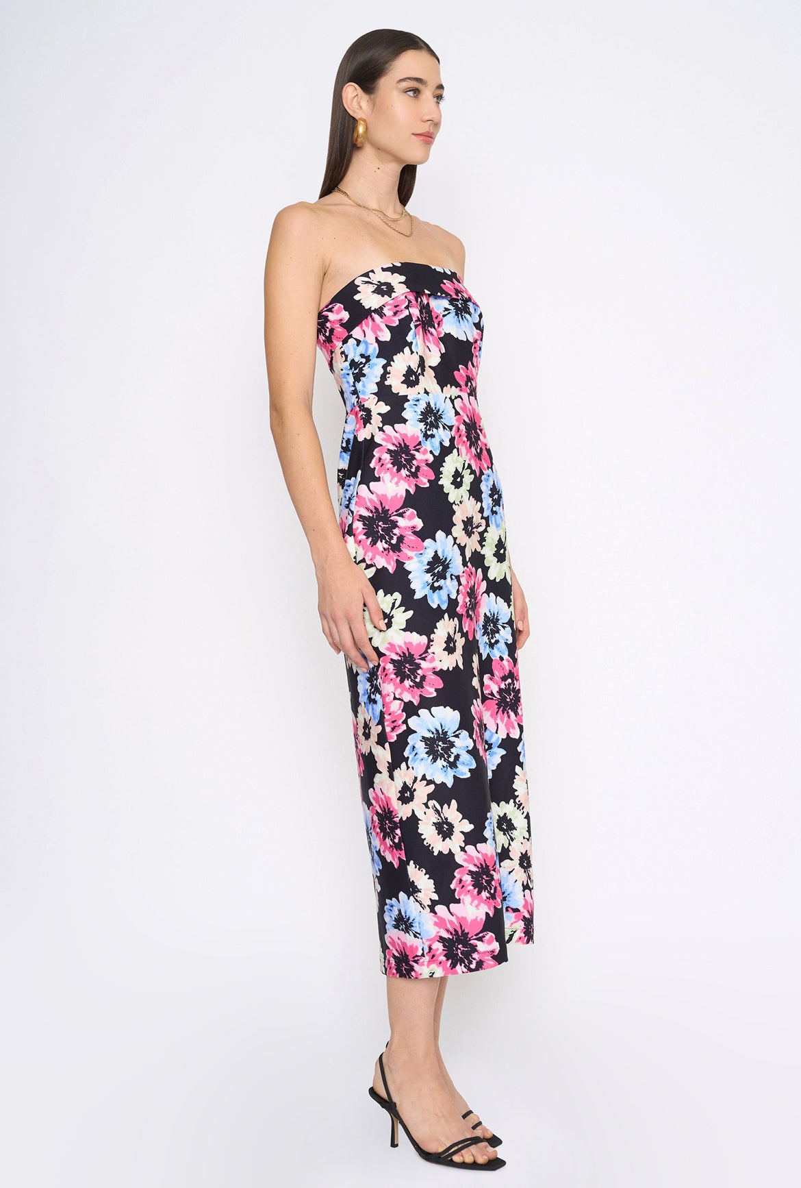 Strapless Floral Midi Dress