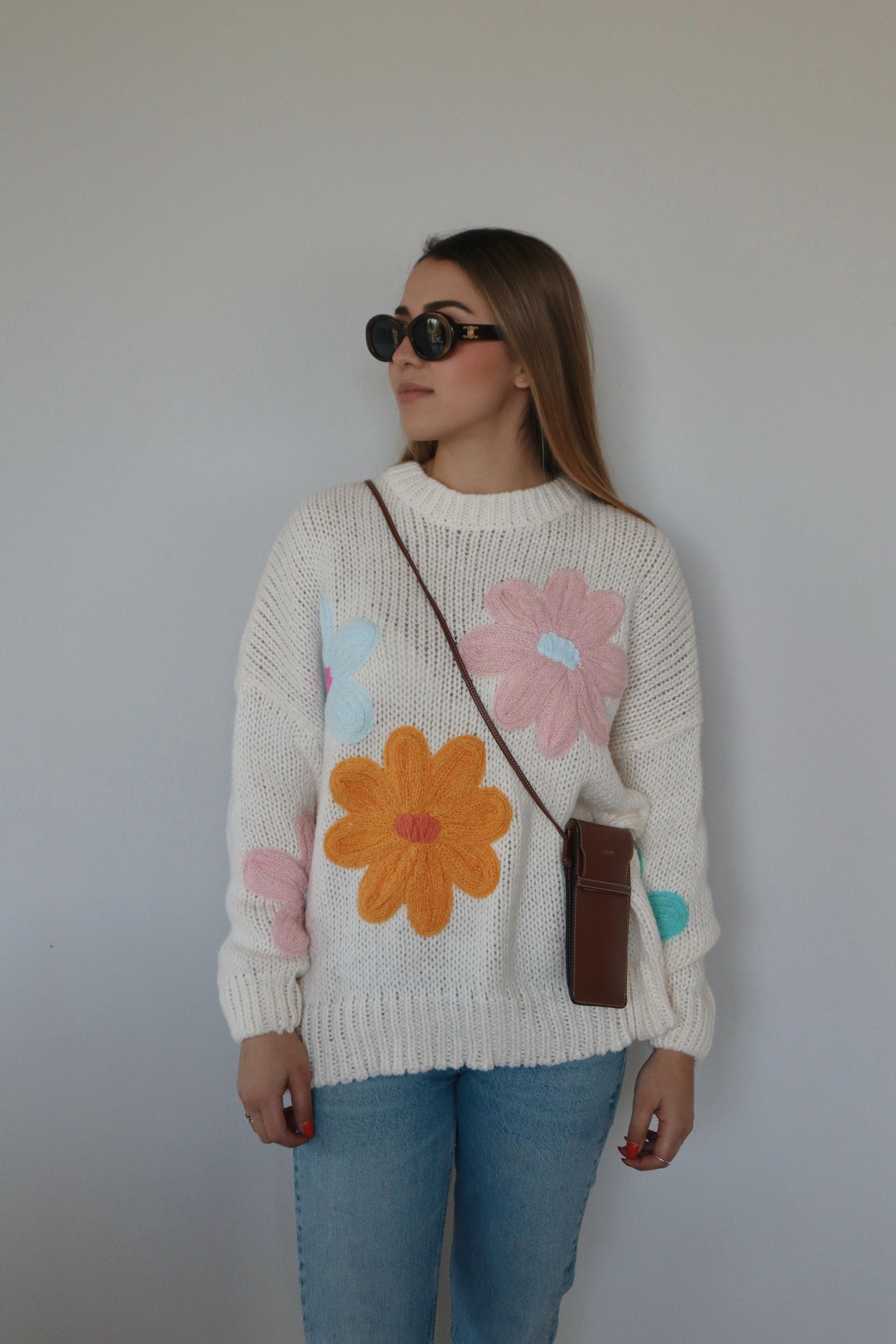 Oversized Knit Flower Sweater