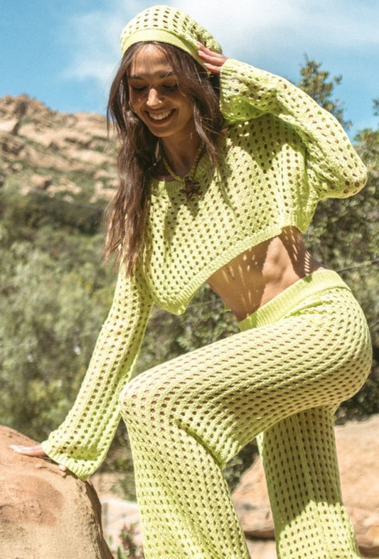 Crop top and Pants Crochet Set in Bright Green