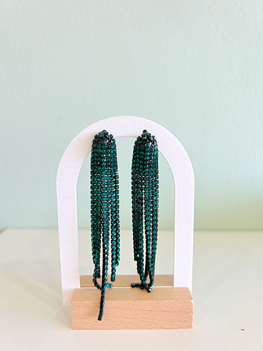 Rhinestone Earrings in Dark Green