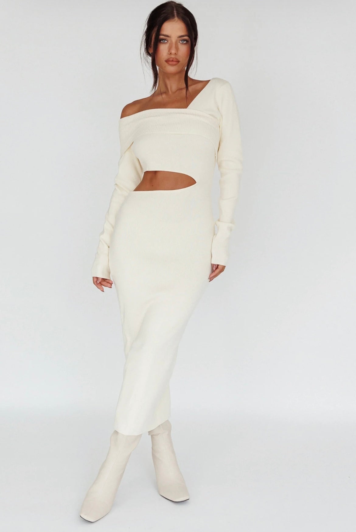 Cut Out Knit Dress in Cream