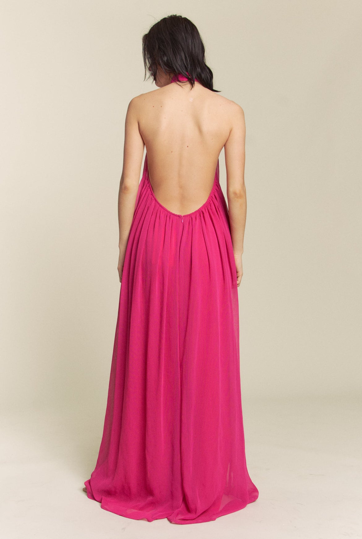 Mock Neck Halter Jumpsuit in Bright Pink