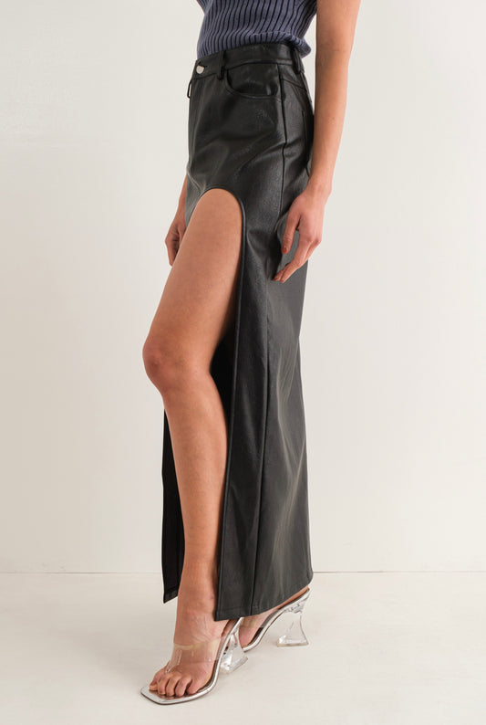 Faux Leather Skirt in Black