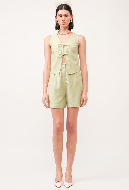 Bow Tie Top and Shorts Set in Light Green