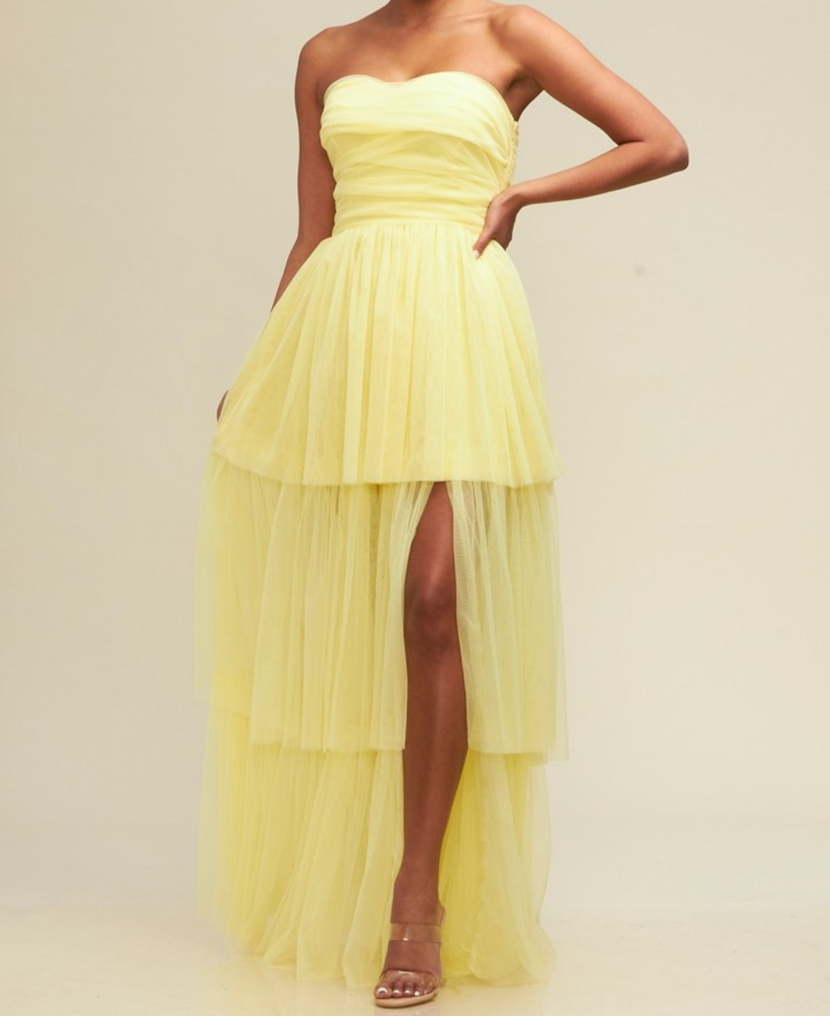 Strapless Mesh Maxi Dress in Yellow