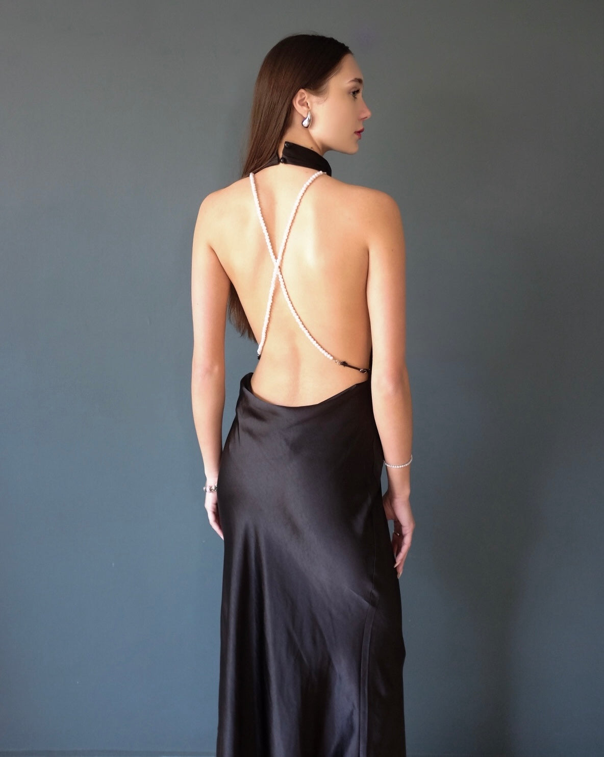 Pearl Backless Dress in Black