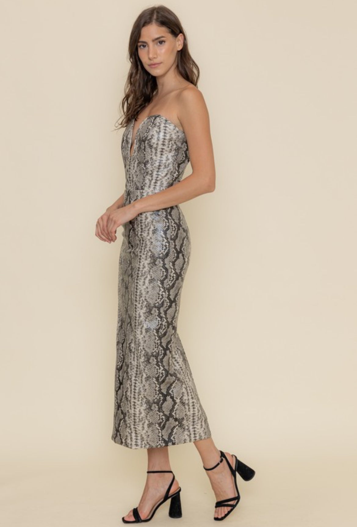 Snake Print Strapless Dress