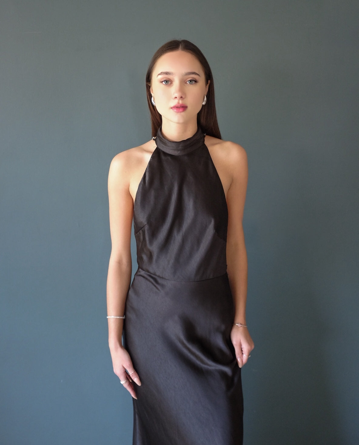 Pearl Backless Dress in Black