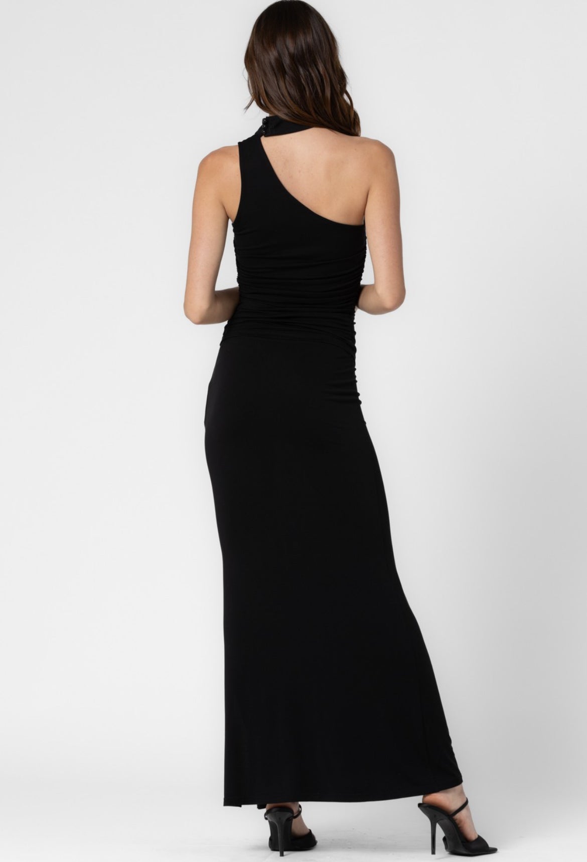 Mock Neck top and Long Skirt Set in Black