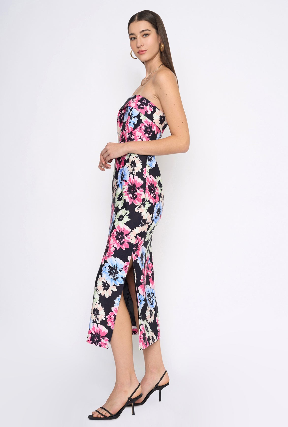 Strapless Floral Midi Dress