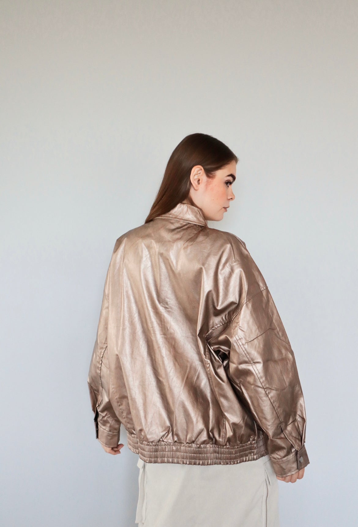 Oversized Metallic Bomber Jacket