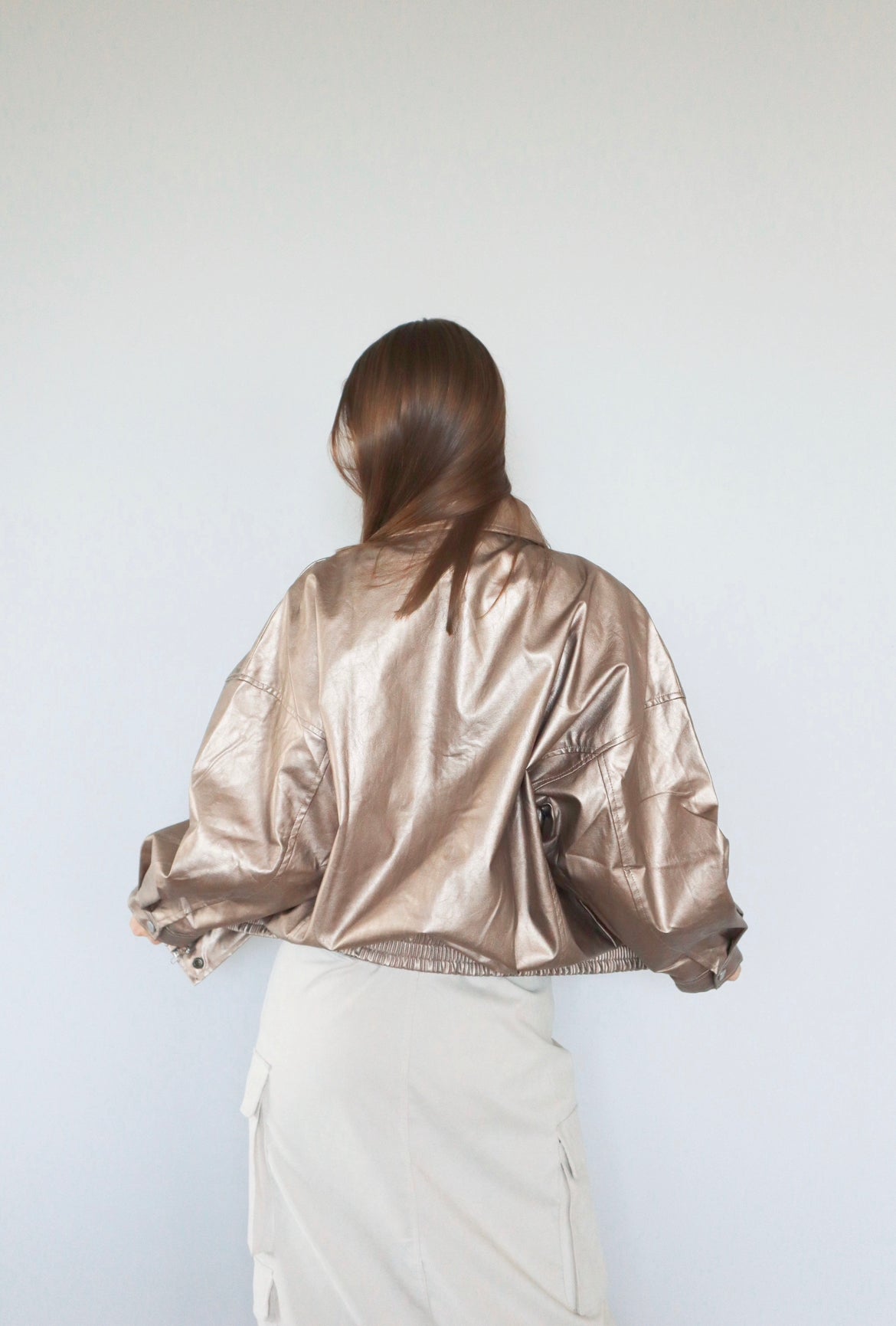 Oversized Metallic Bomber Jacket