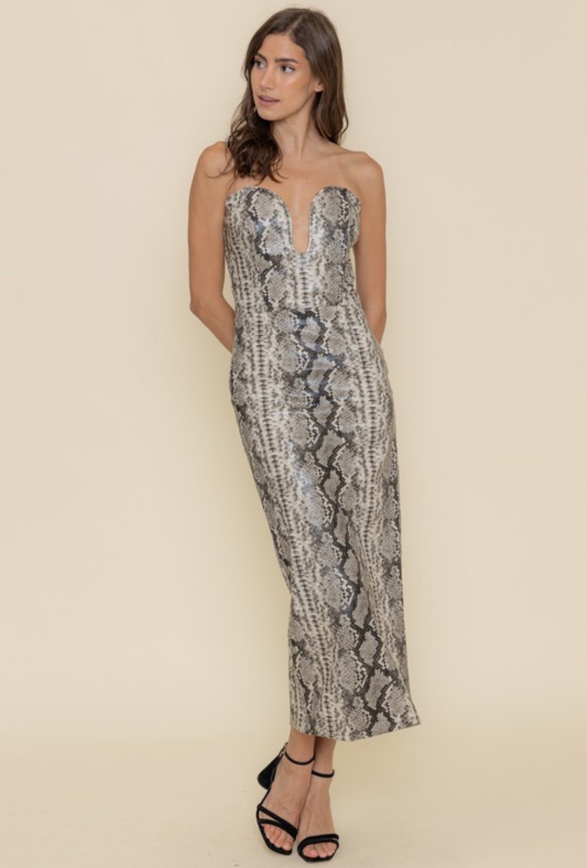 Snake Print Strapless Dress