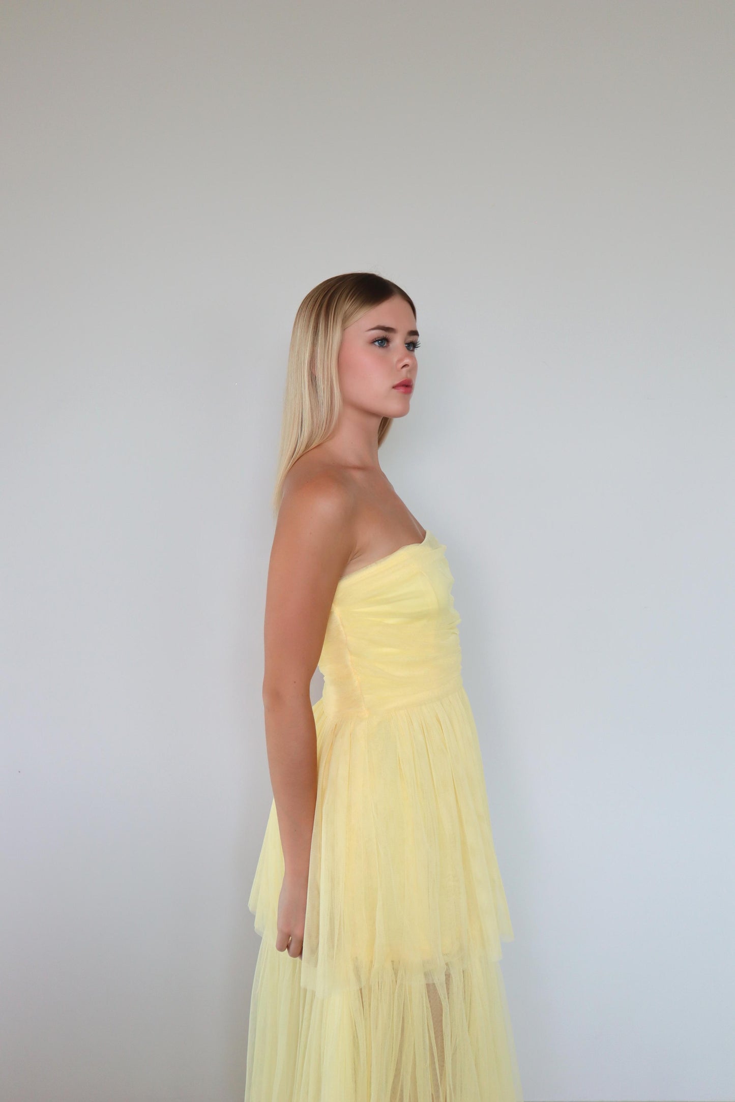 Strapless Mesh Maxi Dress in Yellow