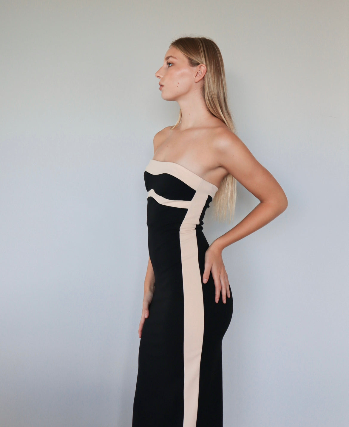 Strapless Black and Nude Dress