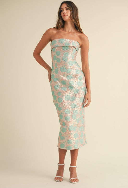 Floral Jaquard Strapless Dress