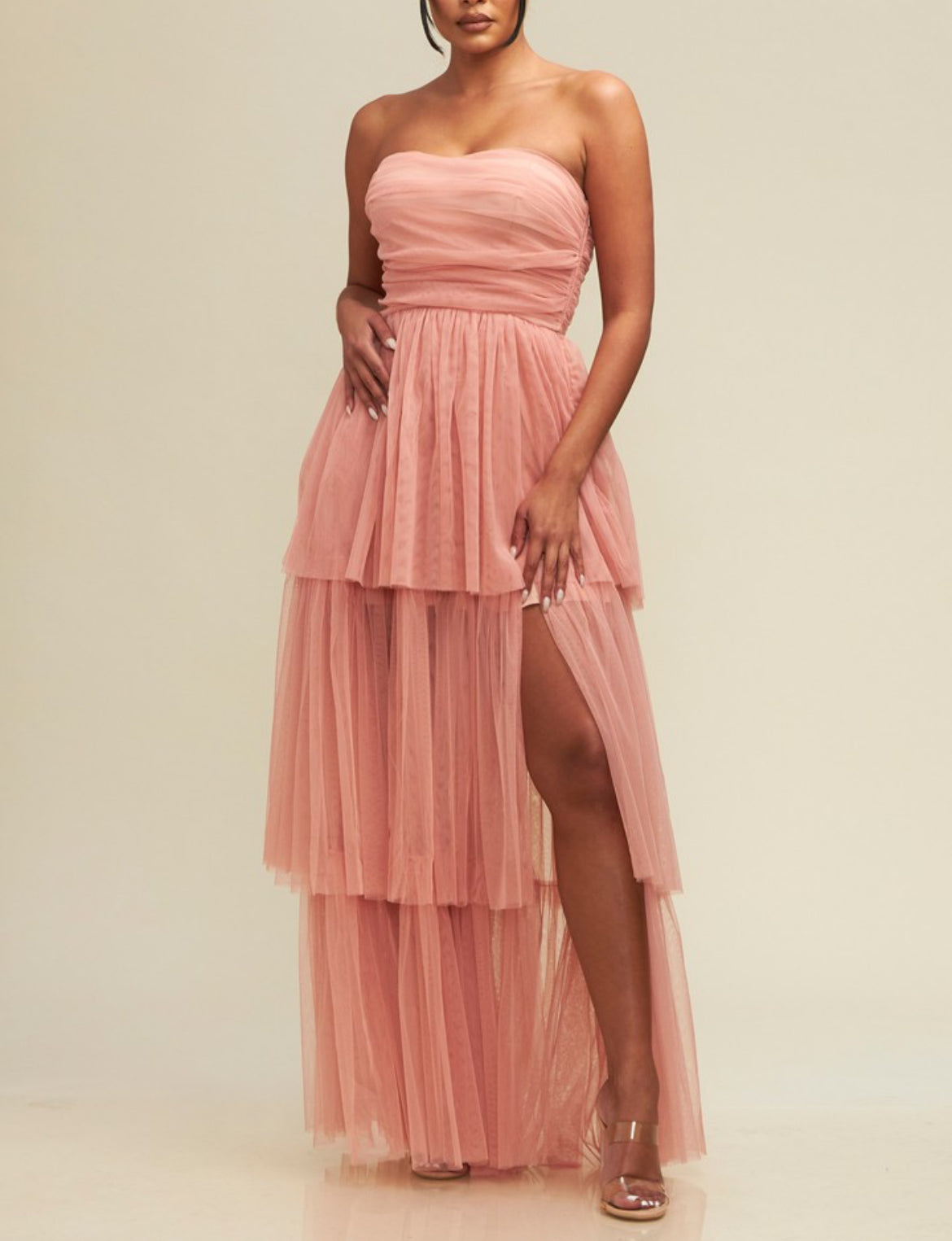 Strapless Mesh Dress in Blush Pink