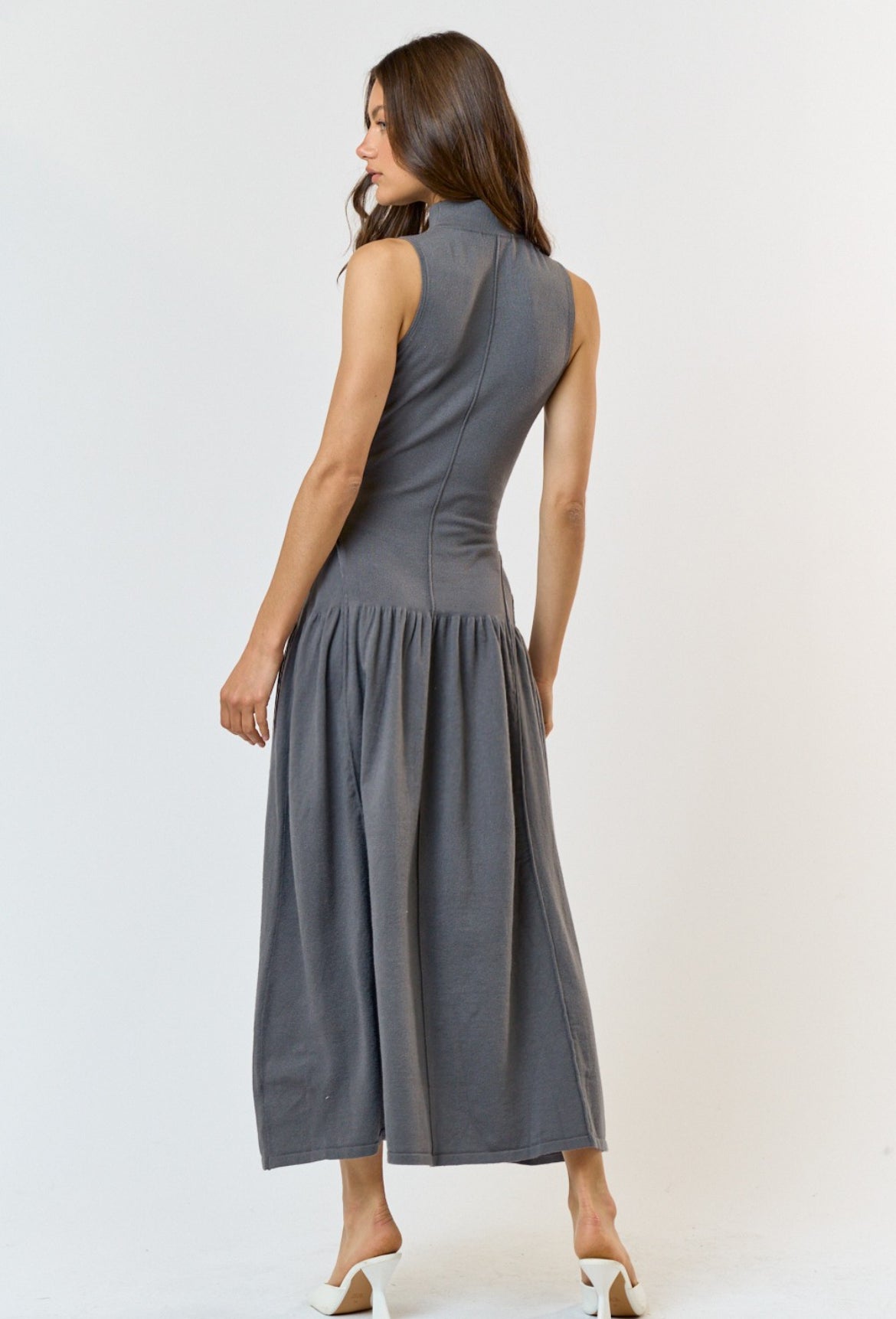 Mock Neck Sleeveless Maxi Dress in Gray