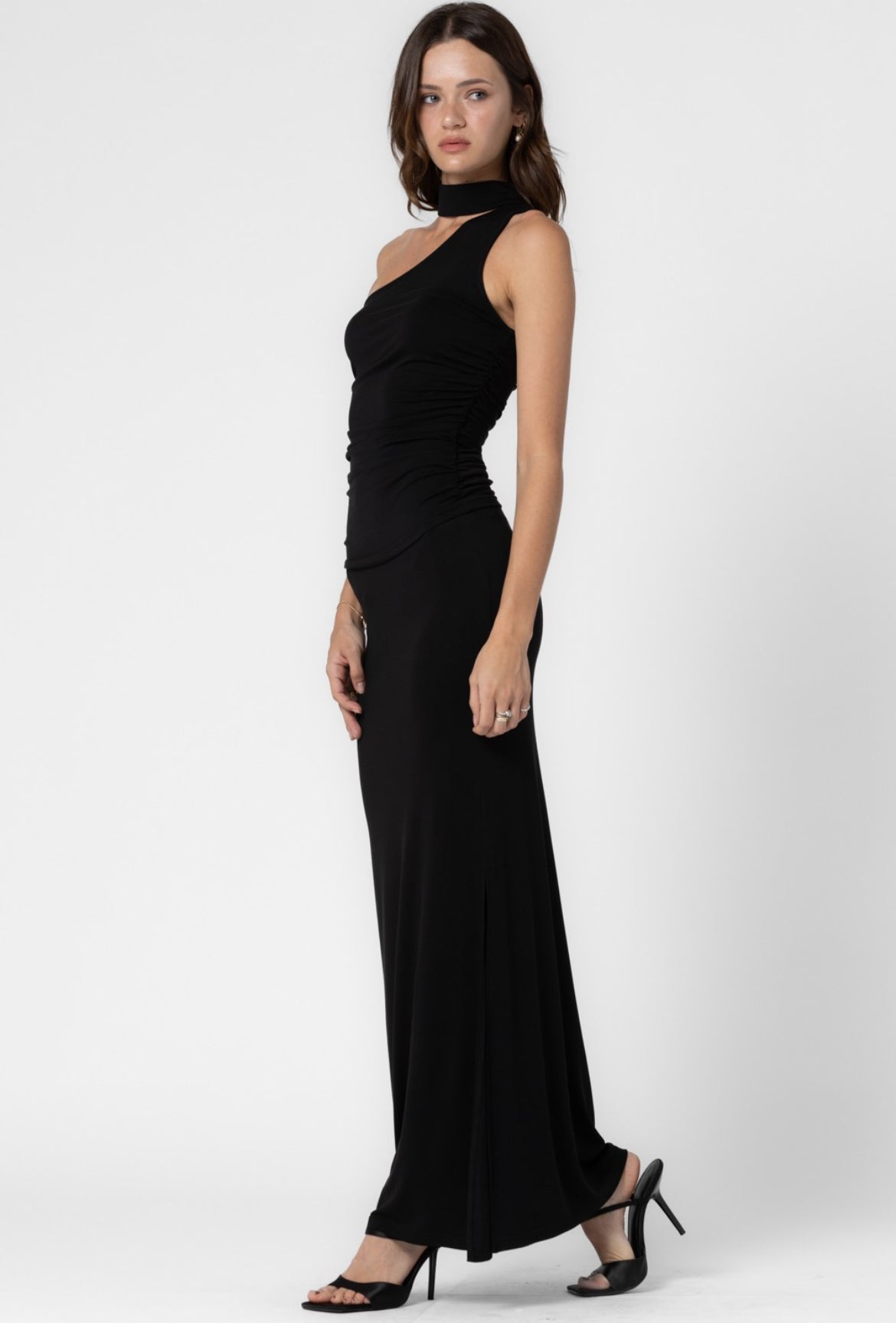 Mock Neck top and Long Skirt Set in Black