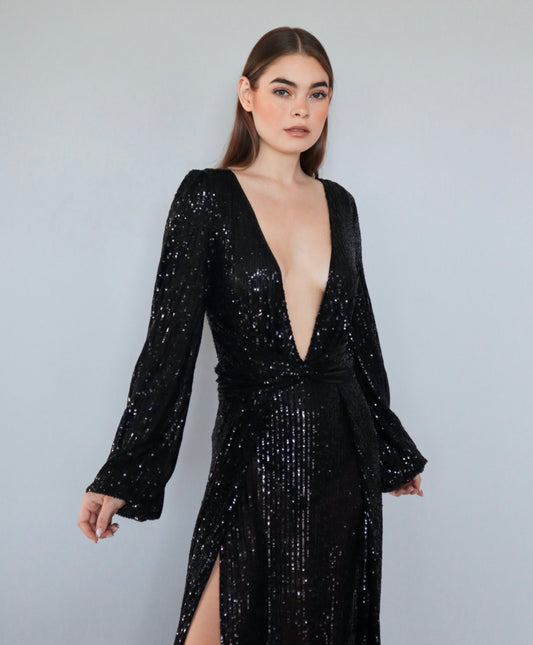 Sequin Sheer Dress in Black