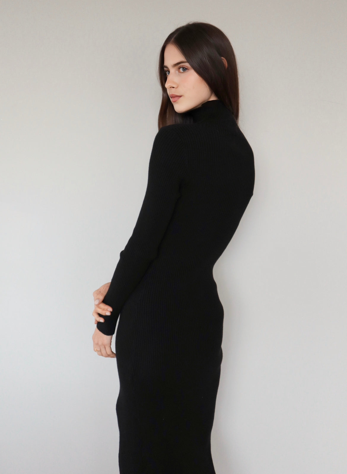 Turtleneck Knit Dress in Black