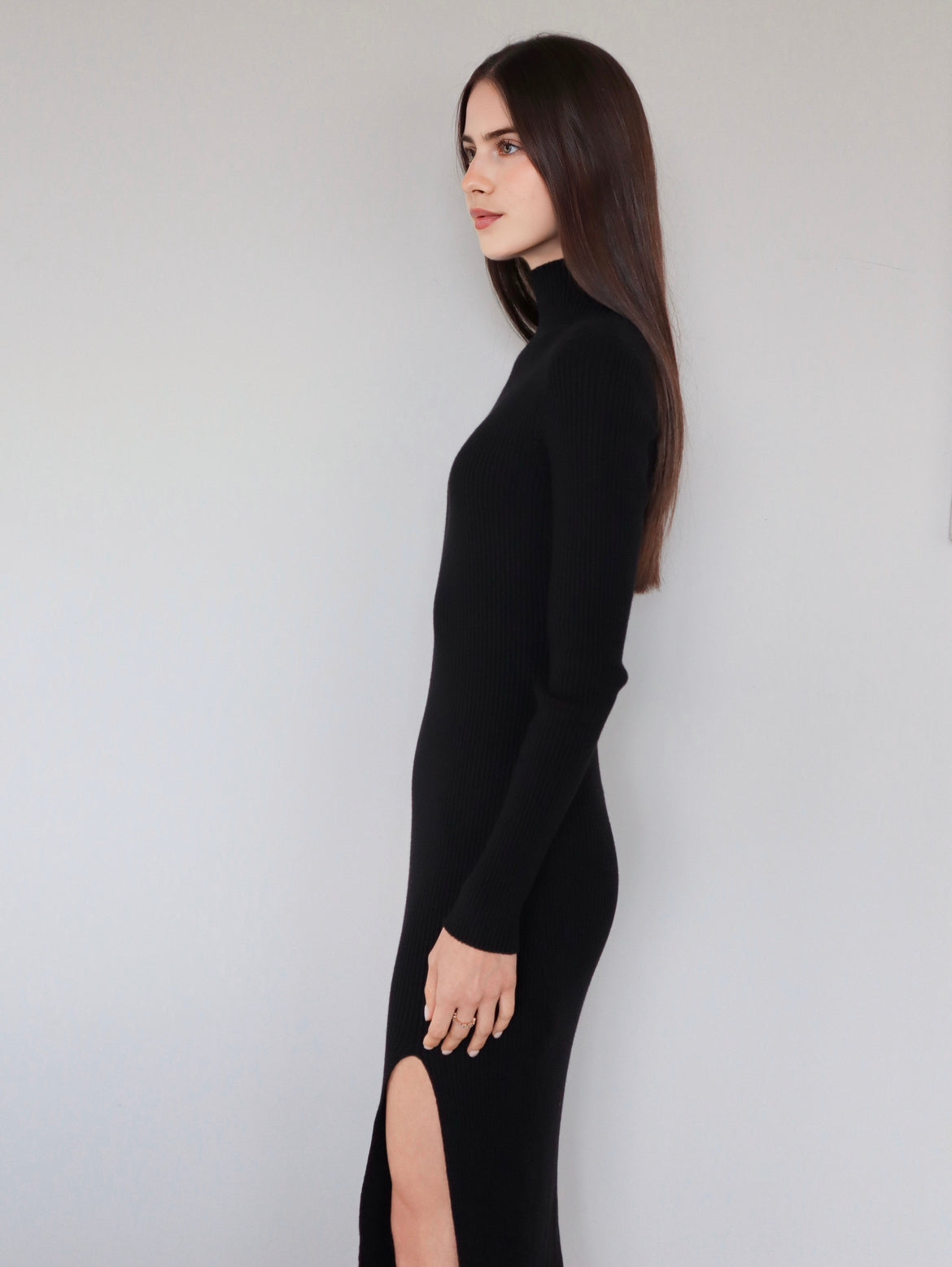 Turtleneck Knit Dress in Black