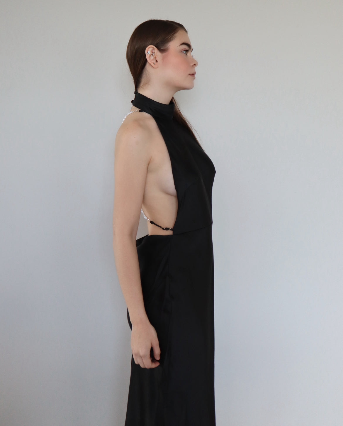 Pearl Backless Dress in Black