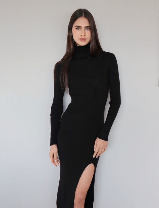 Turtleneck Knit Dress in Black