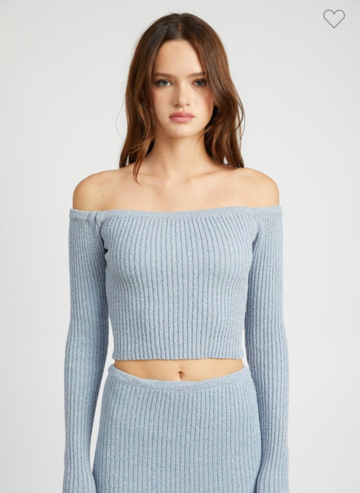 Off Shoulder Knit Set in Light Blue