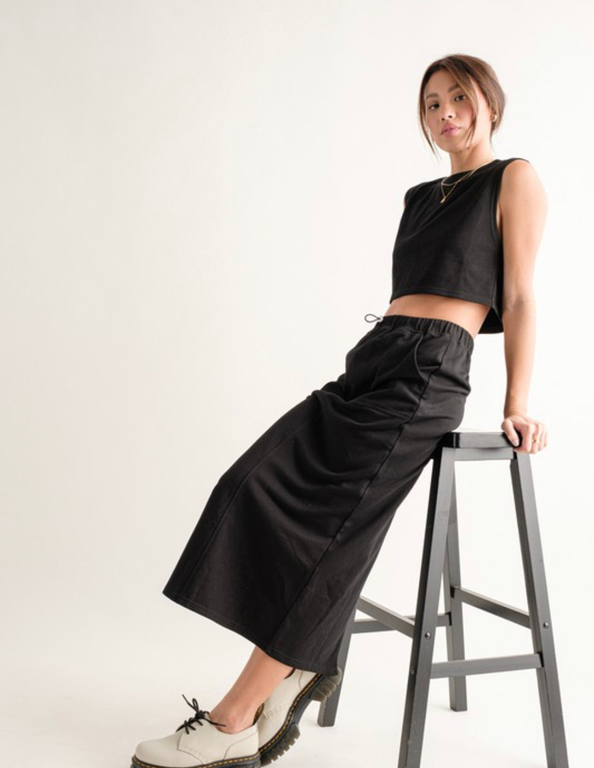 Crop Top and Maxi Skirt Set in Black