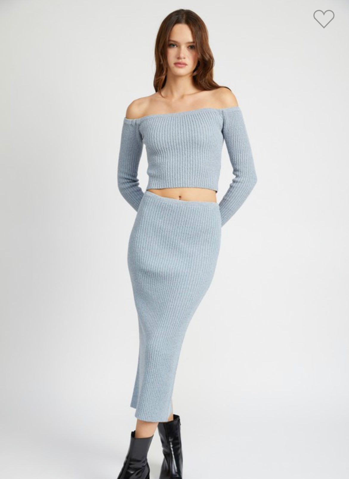 Off Shoulder Knit Set in Light Blue