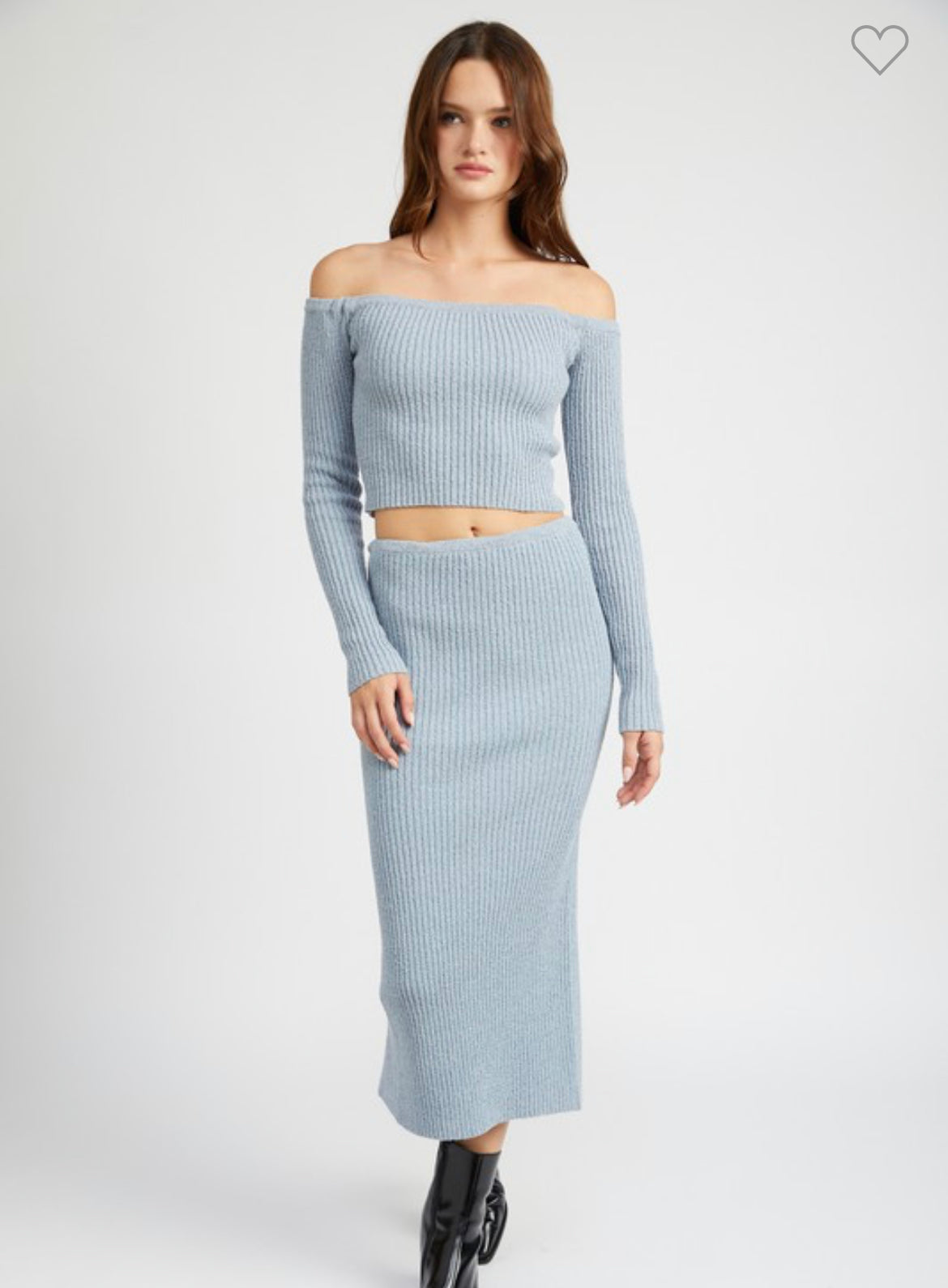 Off Shoulder Knit Set in Light Blue