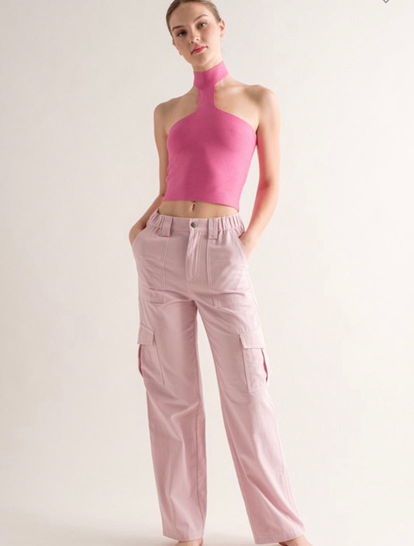 Mock Neck Knit Top in Pink