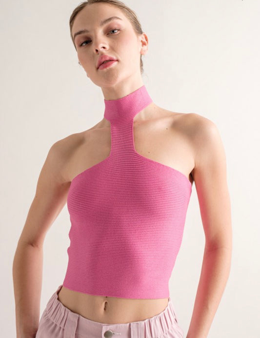 Mock Neck Knit Top in Pink