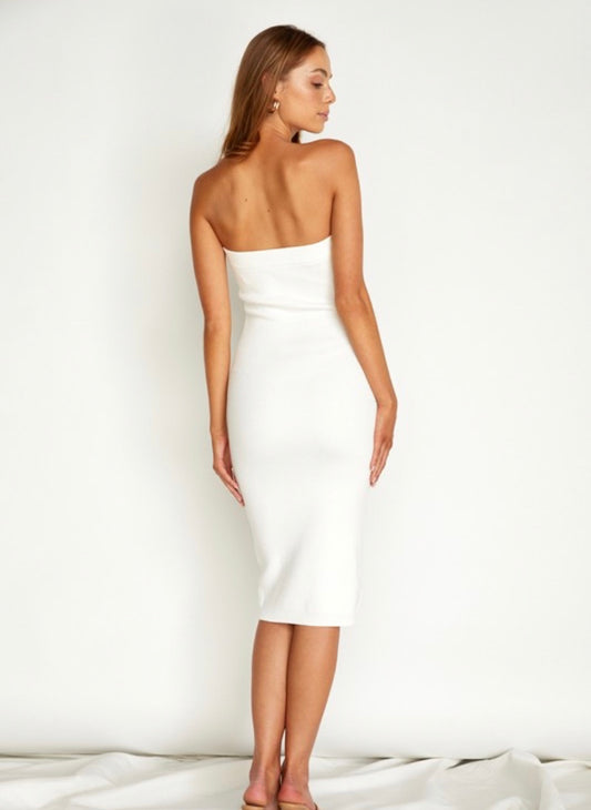 Strapless Knit Dress in White