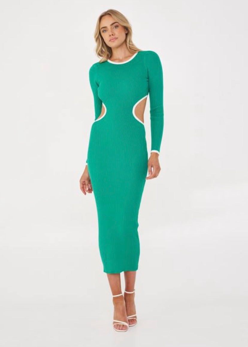 Green/White Cut Out Dress