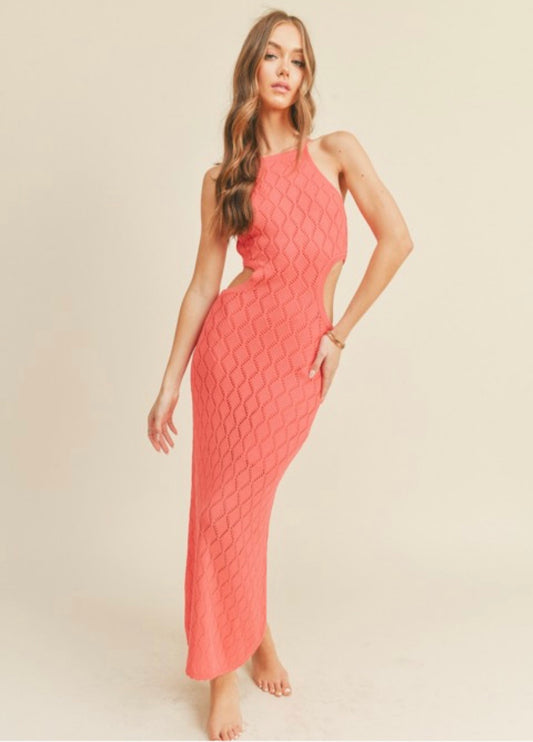 Cut Out Knit Dress in Pink Punch