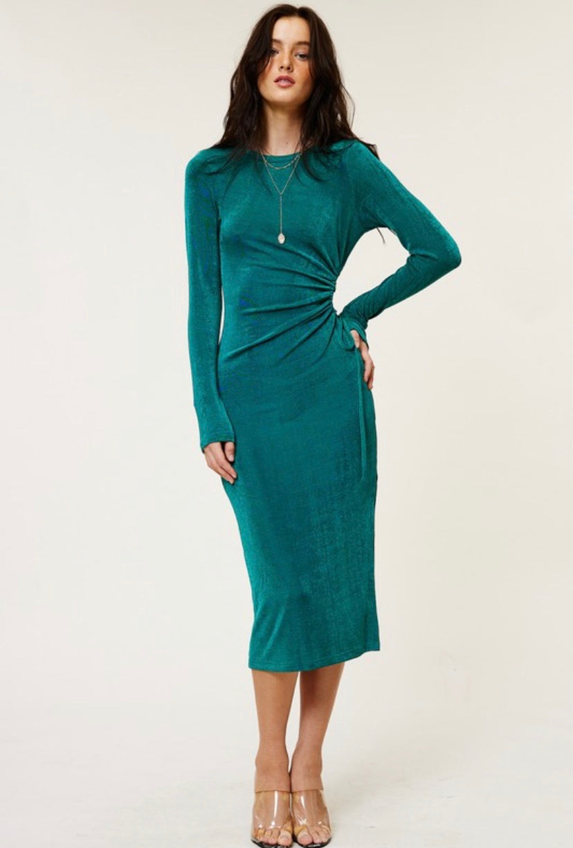 Side Cut Out Dress in Hunter Green