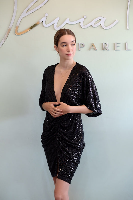 V-Neck Sequin Dress in Black