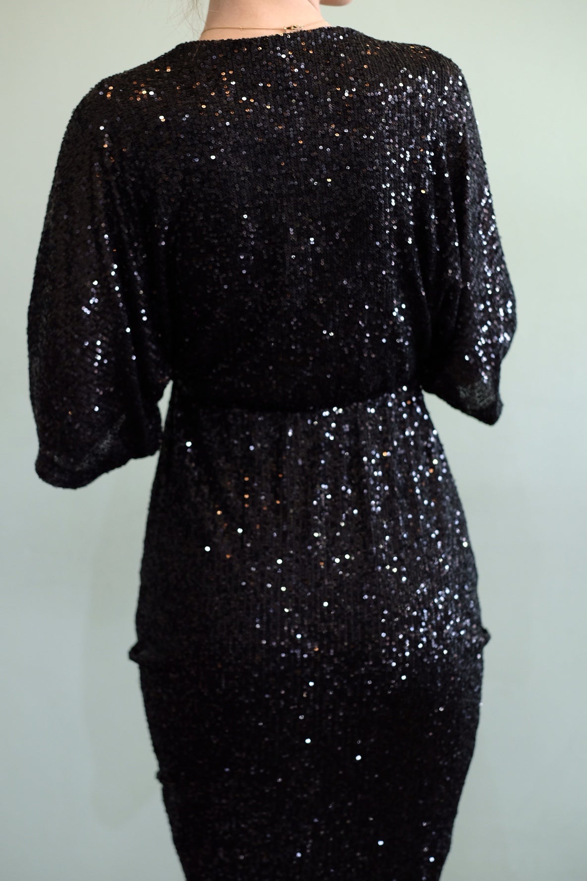 V-Neck Sequin Dress in Black