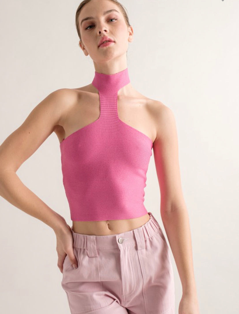 Mock Neck Knit Top in Pink